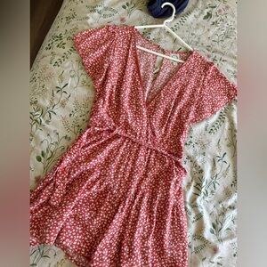 Cute Red and White Floral Romper